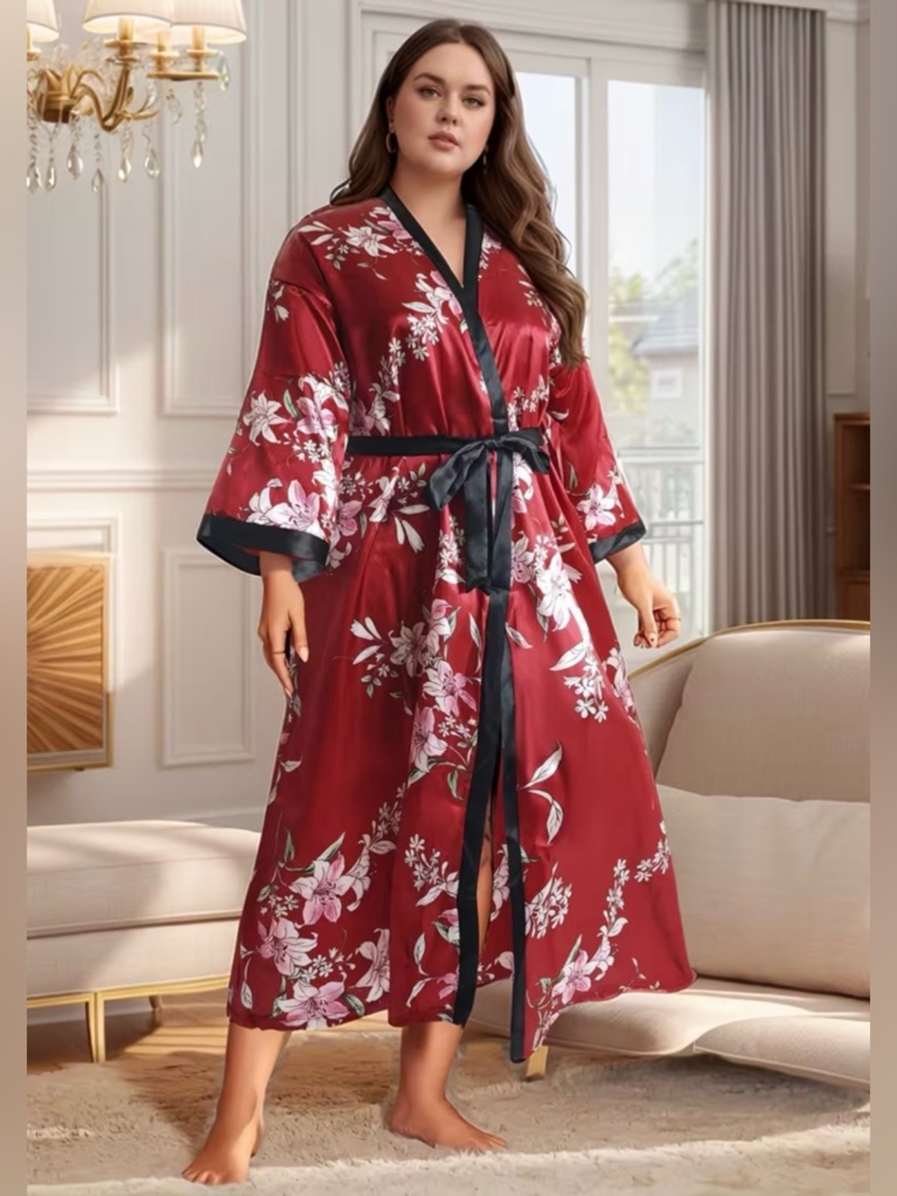 WOMENS Floral Print Kimono Robe - Plus Size 3XL